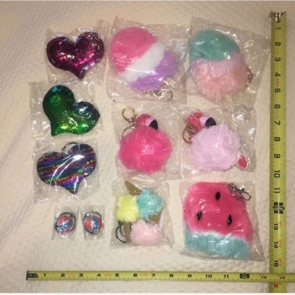 Red & Green Fuzzy Watermelon Pom Pom Keychain - Picture 5 of 6